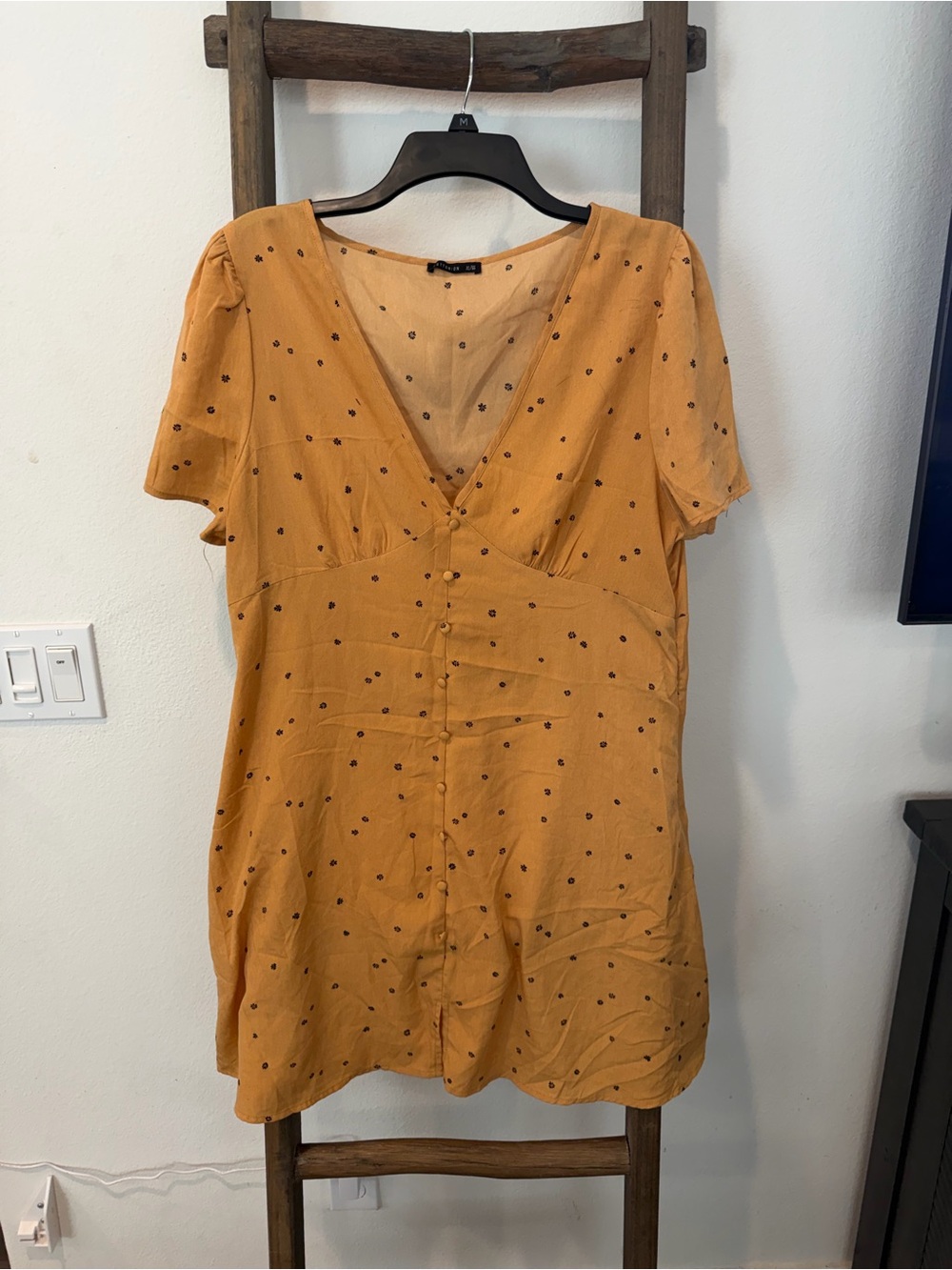 Cotton On Mustard Dot V-Neck Mini Dress